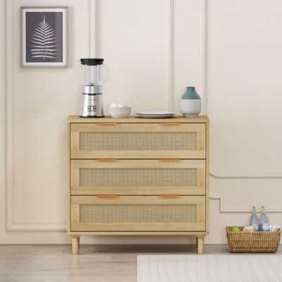 31.5"Oak 3-Drawer Rattan Storage Cabinet for Any Room