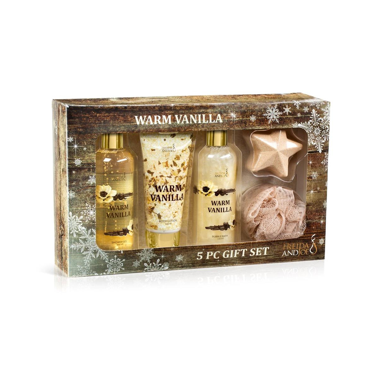 Warm Vanilla 5-Piece Bath and Body Gift Box Set Luxury Body Care Mothers Day Gifts for Mom - Brown
