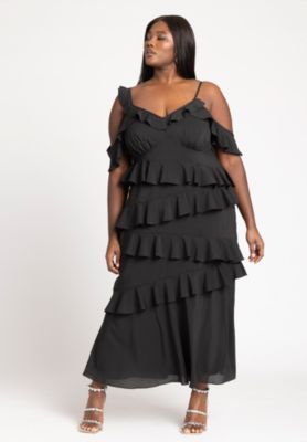 Women's Plus Size Asym Ruffle Maxi Dress