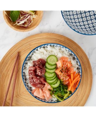 6.5" White Embossed Diamond Stoneware Ramen Noodle Bowls, Set of 2