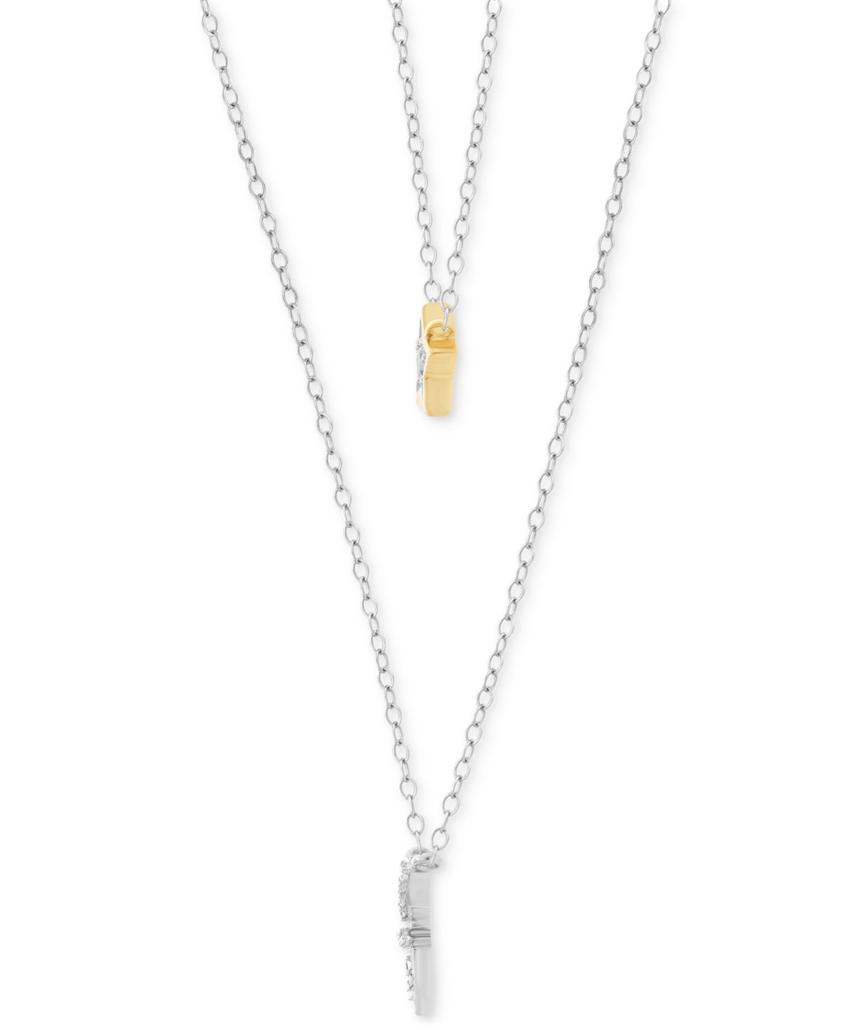Diamond Star & Tinkerbell Layered Necklace (1/10 ct. t.w.) in Sterling Silver & 10k Gold, + extender - Sterling Silver  Yellow Gold