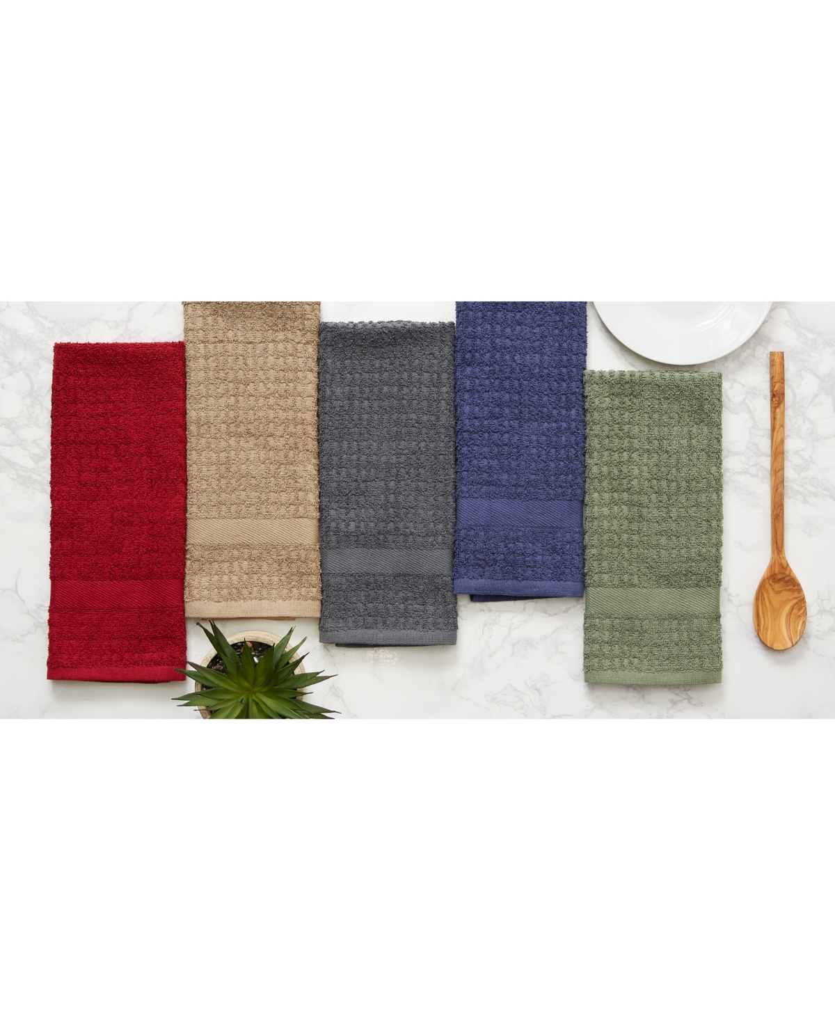 Design Imports Basic Terry Collection Waffle Dishtowel Set, 15x26", Solid Artichoke, 4 Piece In Artichoke