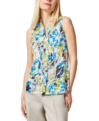 Kasper - Petite Printed Tie-Neck Sleeveless Top