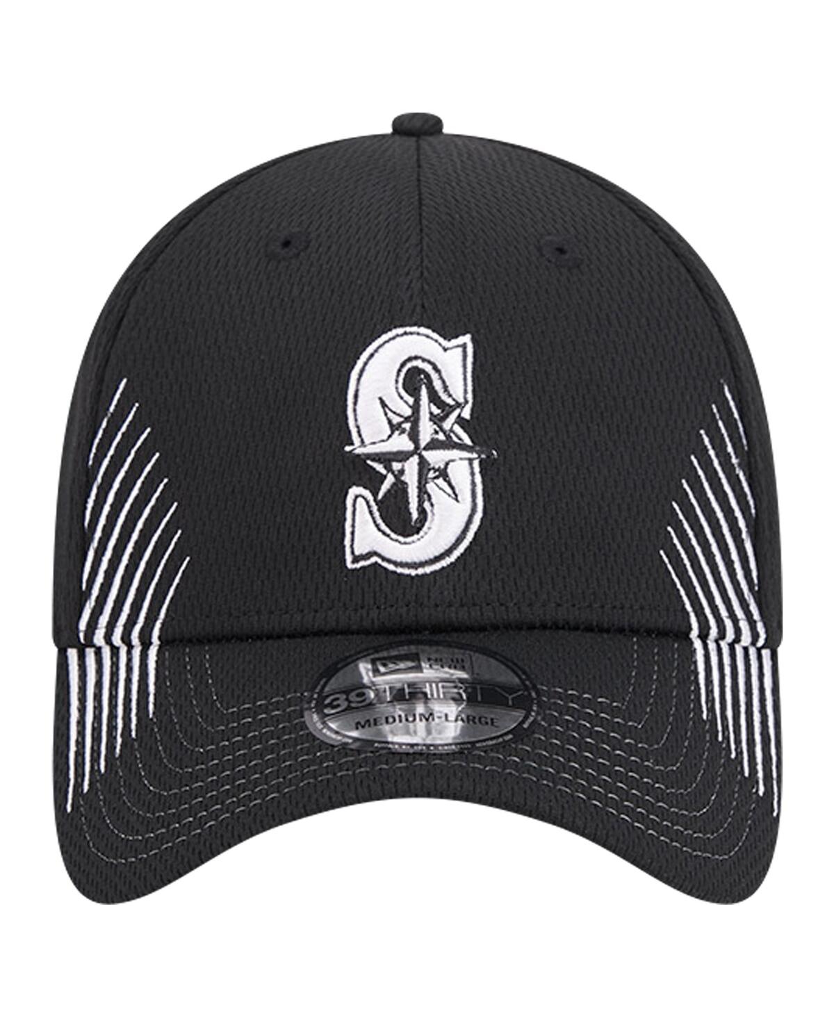 New Era Men'sSeattle Mariners Active Dash Mark 39THIRTY Flex Hat - Black