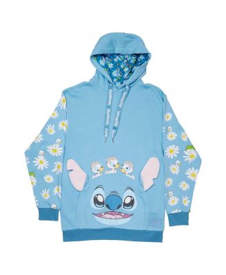 Men's and Women's Light Blue Lilo and Stitch Springtime Daisy Pullover Hoodie