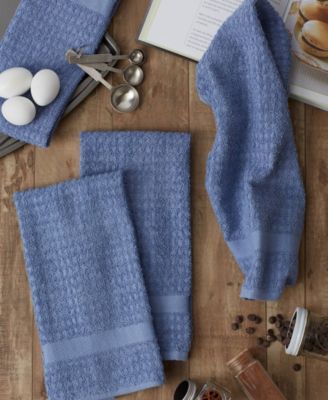 Basic Terry Collection Waffle Dishtowel Set, 15x26", Solid Stonewash Blue, 4 Piece