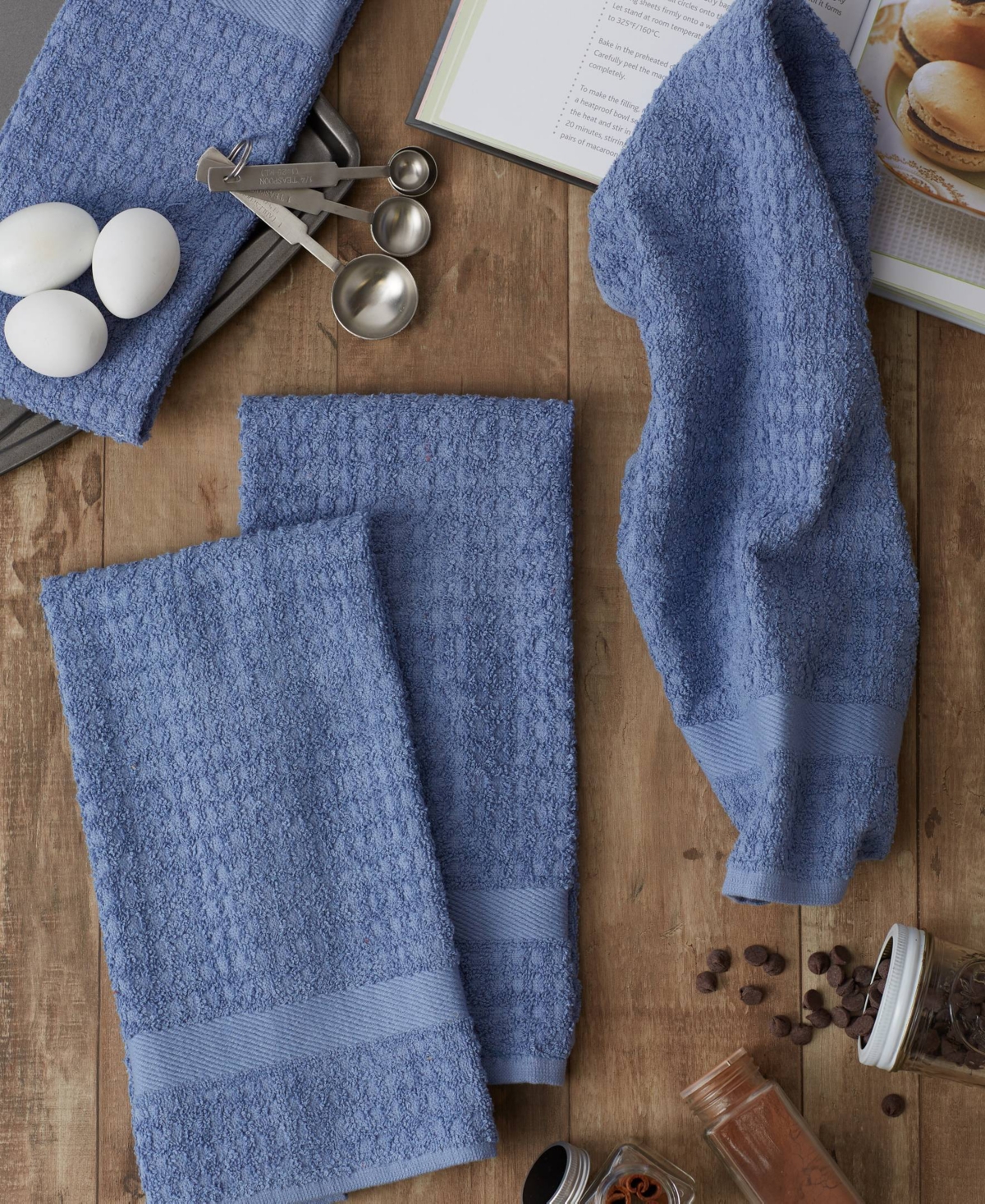 Design Imports Basic Terry Collection Waffle Dishtowel Set, 15x26", Solid Stonewash Blue, 4 Piece In Stonewash
