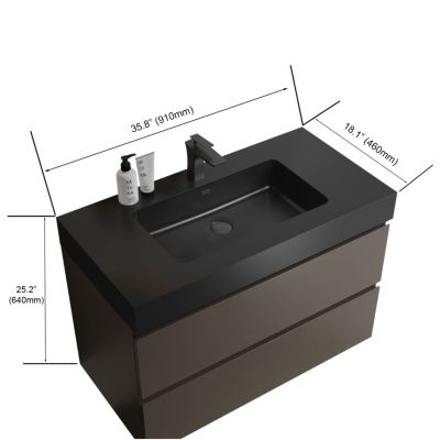 1Pc MDF Handle-Free Wall-Mounted Large Storage Bathroom Vanity with Resin Sink