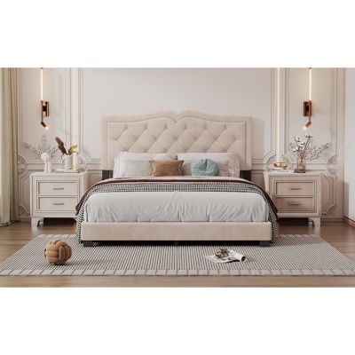Streamdale Modern Velvet Queen Bed with Rivet Headboard