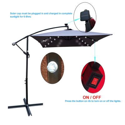 Streamdale Solar Powered LED Patio Umbrella, 8 Ribs, Crank and Cross Base