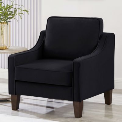 Simplie Fun Black Velvet Accent Chair with Wooden Legs