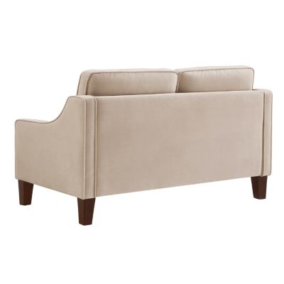 Velvet Loveseat Sofa with Wooden Legs, Taupe