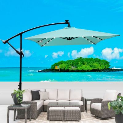 Solar Powered LED Patio Umbrella, 8 Ribs, Crank and Cross Base