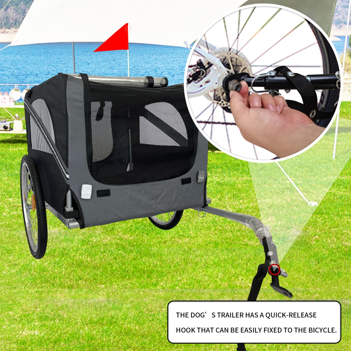 Streamdale Furniture Outdoor Heavy Duty Foldable Utility Pet Stroller Dog Carriers Bicycle Trailer - Black+ gray