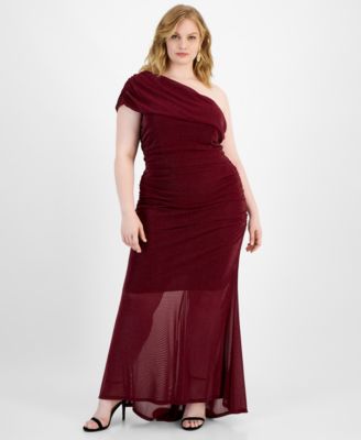 B Darlin - Trendy Plus Size One-Shoulder Glitter Gown