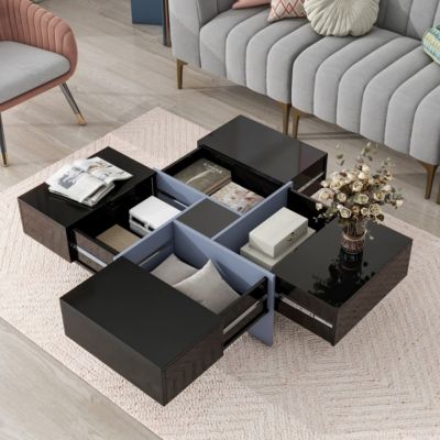 Streamdale Modern Square Coffee Table with Hidden Storage and Extendable Tabletop