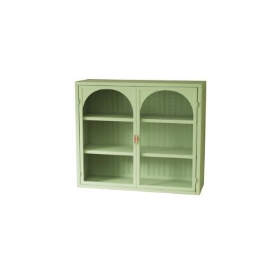 Wood Modern Woven Pattern Glass Doors Wall Cabinet