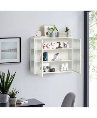 Modern Glass Door Wall Cabinet with Three-tier Storage