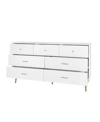 Seven Drawers Large Chest Of Drawer Cabinet With Golden Handle And Golden Legs White Color