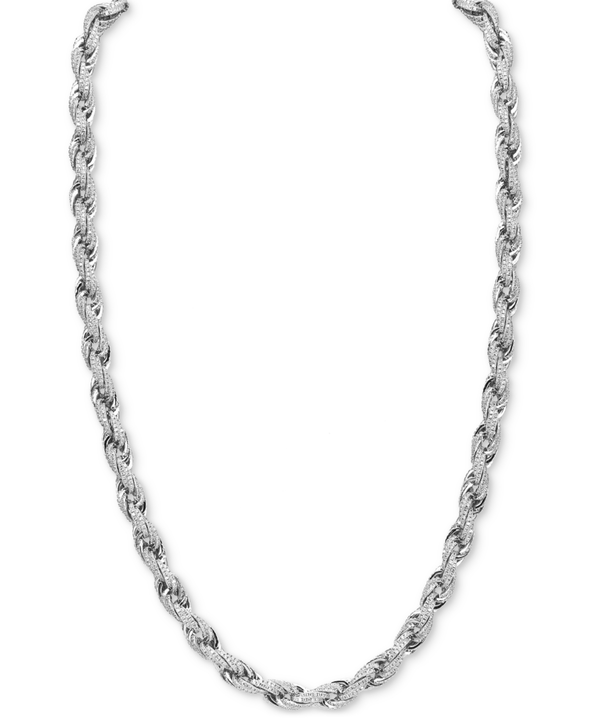 Men's Cubic Zirconia Rope Link 22" Chain Necklace in Sterling Silver, Created for Macy's - Silver