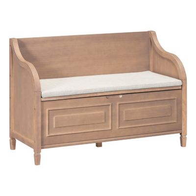Rustic Style Solid Wood Entryway Multifunctional Storage Bench With Safety Hinge (Gray Wash+ Beige)