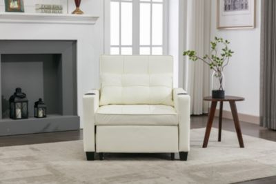 Streamdale White leather convertible futon chair bed with USB ports