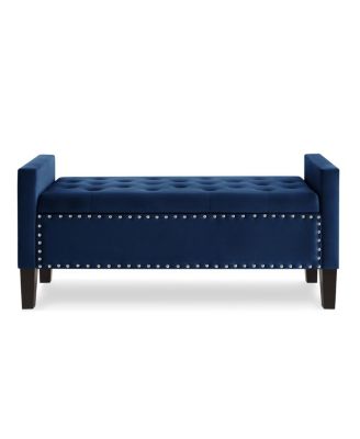 Navy Storage Bench with Tufted Seat & Armrest
