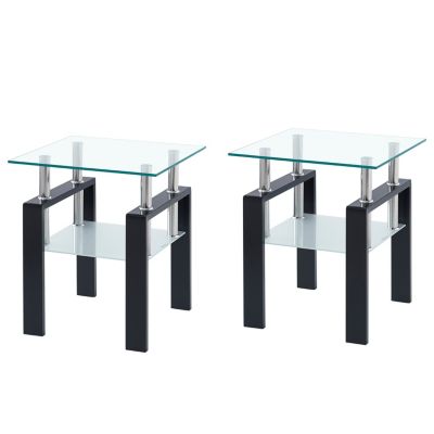  Clear Glass End Table with Storage