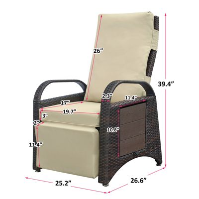 PE Wicker Outdoor Recliner Chair with Soft Cushion