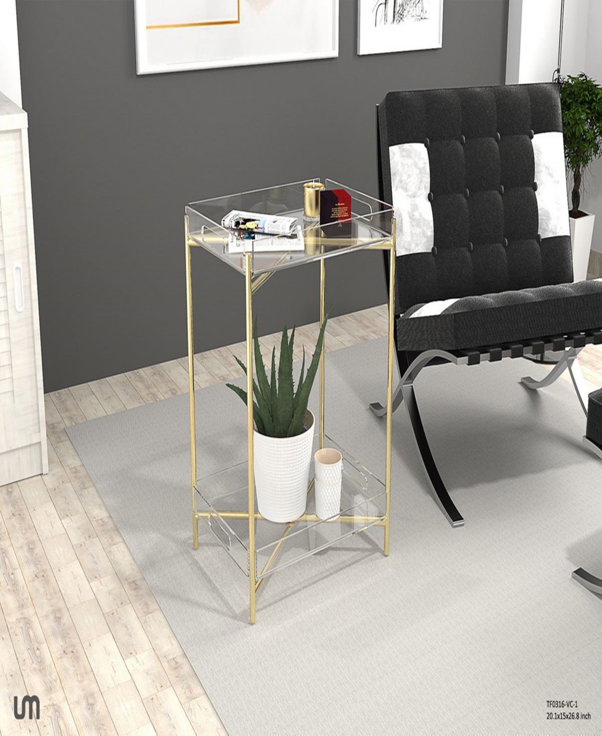 Foxhill Trading Fox Hill Trading Dixon 15" Square Acrylic End Table In Gold