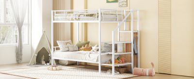 Streamdale Twin Over Twin Metal Bunk Bed With Lateral Storage Ladder And Wardrobe