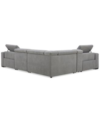 Nevio 5-Pc. Fabric Power Headrest L-Shape Sectional and Console with 2 Power Motion Chairs