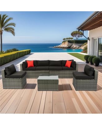 Streamdale 5-Piece PE Rattan U Sofa Set with Black Cushion