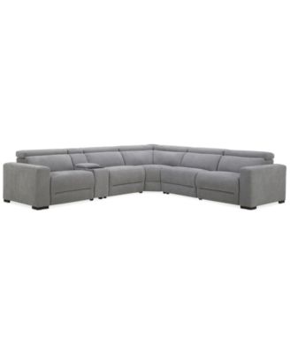 Nevio 6-Pc. Fabric Power Headrest L-Shaped Sectional and Console with 2 Power Motion Chairs