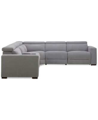Nevio 6-Pc. Fabric Power Headrest Sectional with Console and 3 Power Motion Chairs