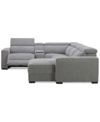Nevio 5-Pc. Fabric Power Headrest Sectional and Chaise with 1 Power Motion Chair