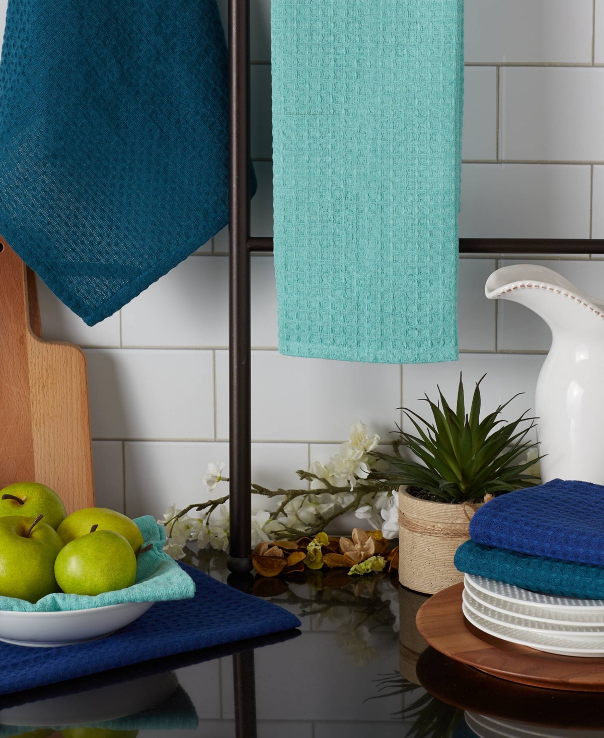 Design Imports Cotton Kitchen Collection Dishtowel Set, 18x26", Assorted Blues, 6 Piece In Assorted Blue