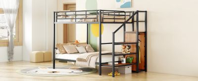 Metal Bunk Bed With Lateral Storage Ladder And Wardrobe
