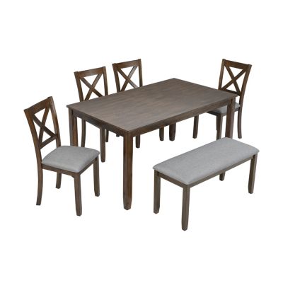 6-piece solid wood Walnut square table, upholstered chairs Dining Table Set