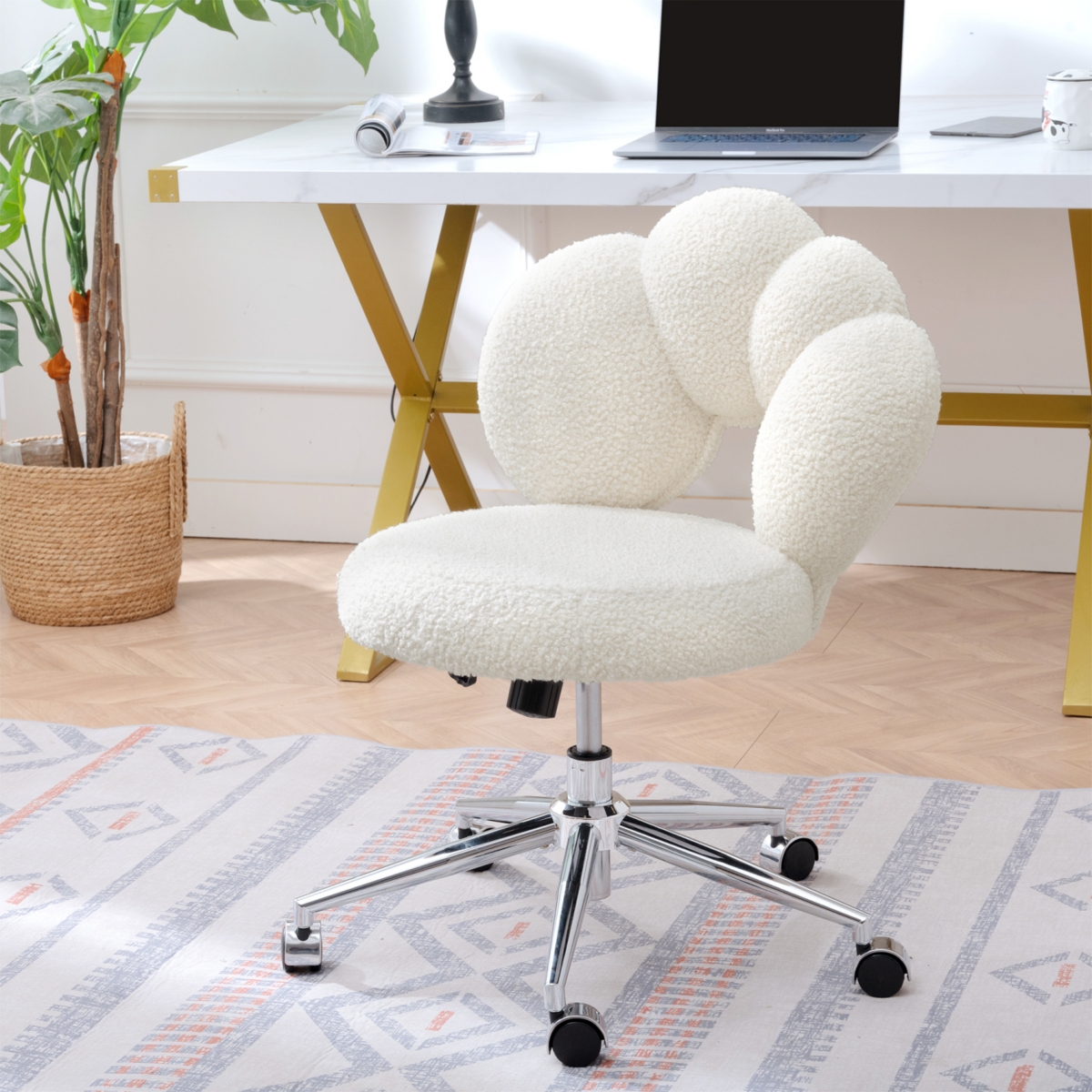 360 Swivel Height Adjustable, Swivel Chair, Teddy Fabric, Home Office Chair