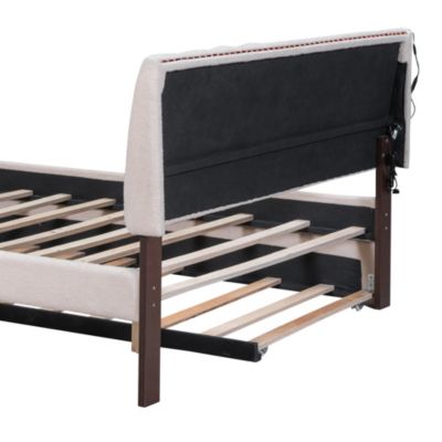 Streamdale Teddy Fleece Full Size Upholstered Platform Bed With Trundle, Beige