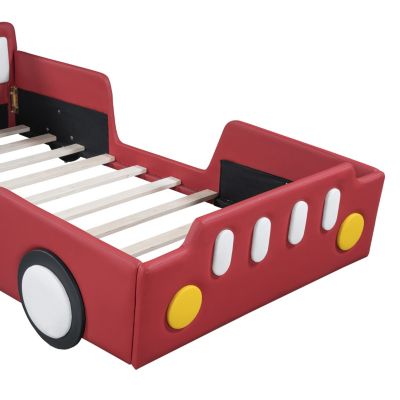 Twin Size Race Car-Shaped Platform Bed With Wheels