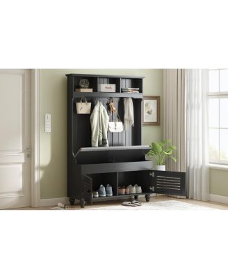 5-In-1 Entryway Bench with Coat Rack and Storage