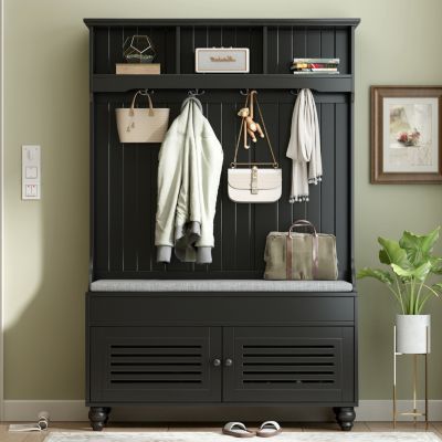 5-In-1 Entryway Bench with Coat Rack and Storage
