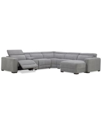 Nevio 6-Pc. Fabric Power Headrest Sectional with Chaise & Console and 1 Power Motion Chair