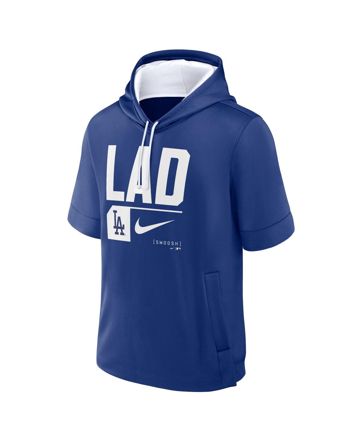 Nike Men'sLos Angeles Dodgers Tri Code Lockup Short Sleeve Pullover Hoodie - Royal, White