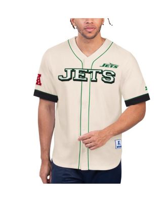Men's Cream New York Jets Relay Vintage-like Full-Button Baseball Top