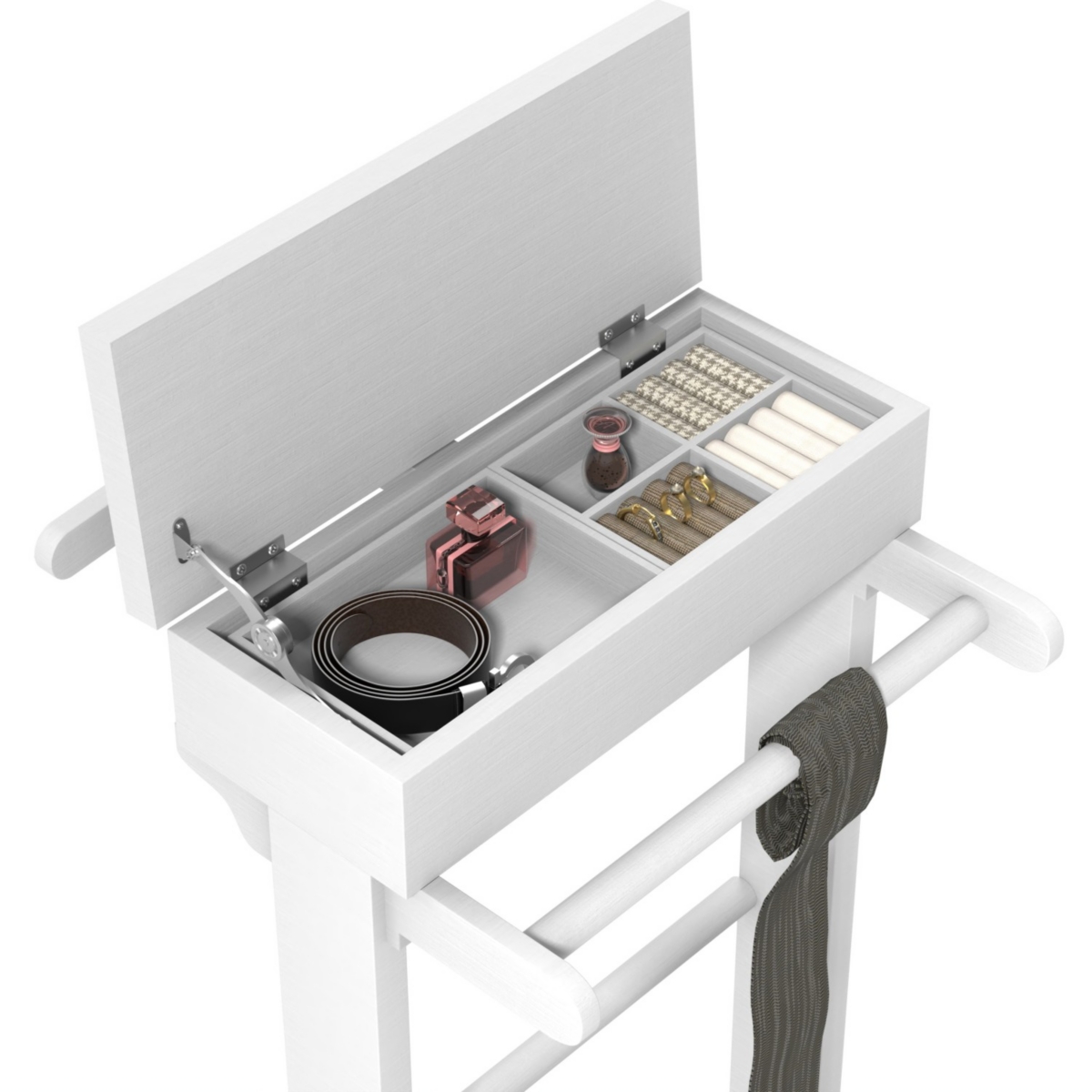 Streamdale FurniturePortable Garment Rack, Clothes Valet Stand With Storage Organizer - White