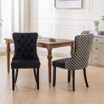 Contemporary Velvet Dining Chairs Set, Black & Patterned