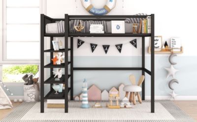 Streamdale Full Size Metal Loft Bed With 4-Tier Shelves
